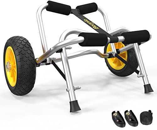 Bonnlo Foldable Kayak Trolley, Upgraded NO-Flat Airless Tires, Aluminum Frame Canoe Carrier, 90KG Loading Capacity, Heavy Duty Aluminium Trolley (Kickstands- ∩shape)