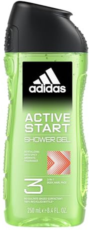 adidas, Active Start Gel Doccia Bagnoschiuma 3 in 1 per Corpo, Capelli e Viso, Formula Vegana, 250ml
