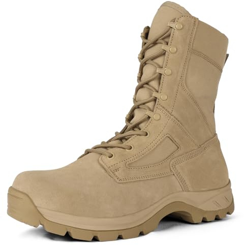 LUDEY Bottes Militaires pour Hommes Bottes Tactiques Légères Chaussures de Randonnée Antidérapantes Bottes de Sécurité Durables Bottes de Désert Respirantes Bottes de Combat Beige 45EU