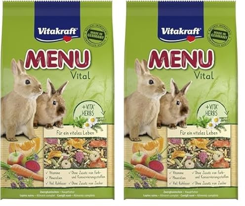 Vitakraft Menu Vital, Futter für Zwergkaninchen, mit Kräutern und Gemüse, rohfaserreich, ohne Zusatz von Zucker (1x 1kg) (Packung mit 2)