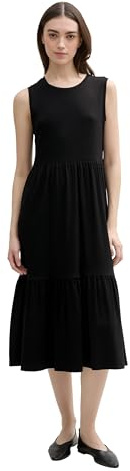 TOM TAILOR Denim Vestido Midi Acanalado y Volante para Mujer, 14482 Deep Black, XL