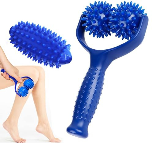 Massageroller Mit Griff, Auswechselbare Massage Roller, Massagegerät Fascia Ball, Mit 2 Igelball Massageball, 10,5 x 19,5 cm Massage Roller, Zur Massage des Rückens Beine Füße Hände, Blau