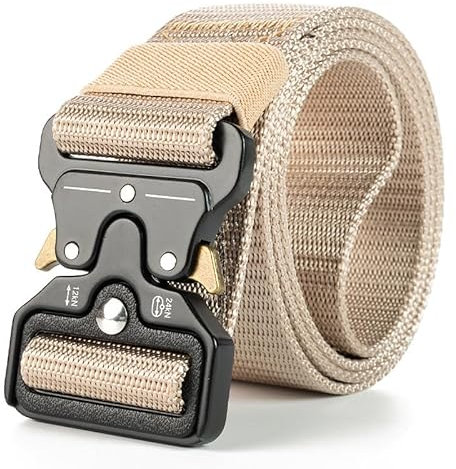 VIDSTW Taktischer Gürtel Herren, Military Style Nylon Tactical Belt Militär Gürtel, Arbeitsgürtel mit Schnellverschluss Metallschnalle, für Camping, Bergsteigen, Klettern, Training (Khaki)