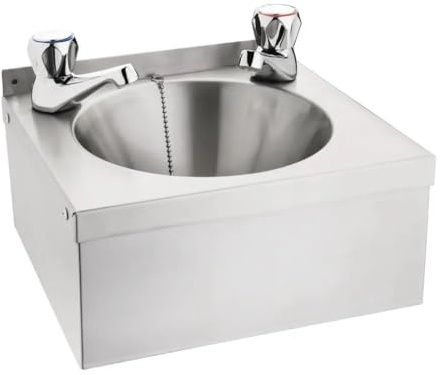 Commercial Stainless Steel Hand Wash Sink with Taps and Waste, Wall-Mounted, for Catering Kitchen