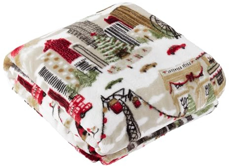 furn. Coperta Joy To All - pile morbido con scena invernale (Crema - 140x180cm)