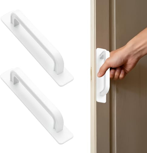 Jetstream 2 Pièces Poignées de Porte de Balcon, Poignees porte Adhésives, Poignée de Porte Extérieure, Poignées de Porte Autocollantes, pour Meuble, Armoires, Fenêtres, Portes Coulissantes (Blanc)