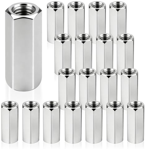 20 Stück Langmutter M12 x 50 mm, Verzinkt Stahl Gewindemuffen Sechskant Distanzmuffen Lang Muttern M12 Verbindungsmuttern Gewindehülsen für Haushalts Bürogeräte Montageschrauben