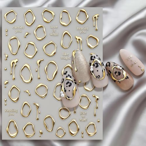 Luxus Metallic Unregelmäßig Linien Rahmen Nail Sticker Geometrisch Ausgehöhlte Kreise Nagelsticker Gold Geprägte 5D Nail Stickers Line Circle Frame Nailart Sticker Nagel Deko Nageldesign Nagel Zubehör