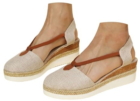 duaicnvow 2026 Espadrilles pour femme Espadrilles compensées confortables avec fermeture à boucle en jute et plateforme légère et élégantes