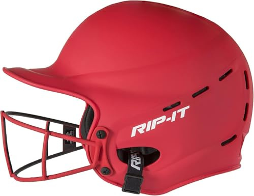 RIP-IT | Vision Pro Softball Batting Helmet with Face Mask | Matte Scarlet | M/L | Lightweight Women’s Sport Equipment