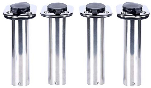 Amarine Made 4 Pack of Stainless Steel Flush Mount Rod Holders with Rubber Cap, Liner, Gasket (90 Degree Rod Holders)