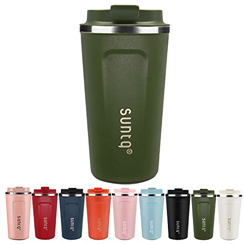 SUNTQ Kaffeebecher to go aus Edelstahl - Thermobecher Doppelwand Isoliert - Kaffeetasse mit Auslaufsicherem Deckel Wiederverwendbar (Grün, 510ml)