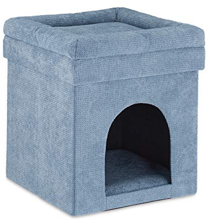 Relaxdays Casa para Gato con Taburete Integrado, Caseta para Perro Pequeño, Cueva Mascota con Cojín, 42x38x38 cm, Gris