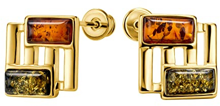 Copal Superbes Boucles DOreilles À Clous En Ambre Véritable Argent 925 Plaqué Or