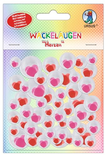 Ursus 8530001 - Wiggle Eyes Hearts Self-Adhesive Craft Eyes with Heart Motif in 4 Sizes (Diameter 10 - 20 mm) Pack of 52