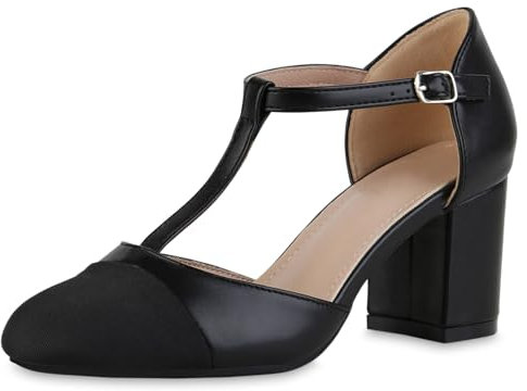 VAN HILL Damen Mary Janes Blockabsatz Basic Klassisch Schuhe 216239 Schwarz 40