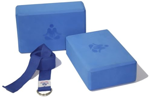Mukz Combo of 2 Premium Yoga Blocks With Strap - Anti-Slip Moisture Resistant High-Density EVA Foam for Enhanced Stability & Support in Yoga, Pilates & Stretching Exercises