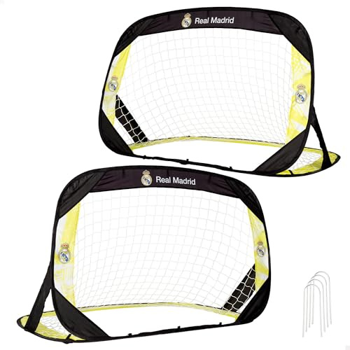 COLORBABY Real Madrid Set 2 porterías fútbol Pop-up, 120 x 80 x 80 cm, Incluye Bolsa de Transporte, Estructura Plegable, Montaje fácil, optimo para jardín o Parque, Desde 3 años (77595)