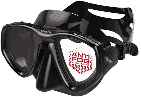 SEAC Clear – Máscara de Buceo de Silicona con Doble Lente | Máscara Antivaho de Bajo Volumen para Buceo y Snorkel, Negro