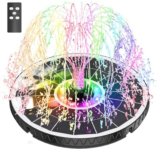 SZMP Fontana Solare con Telecomando, 6W LED Pompa ad Acqua Solare Fontana con 7 Ugelli, 4 Fissatori, 4000mAh Batteria, Fontana da Giardino Esterno per Uccelli, Laghetto, Acquario