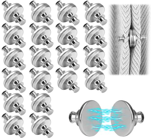 20 Pairs Curtain Magnets, Magnetic Clips with Removable Round Curtain Magnets No Sewing Buttons Closure Prevent Light Leakage Magnetic Closure Weights Buckle for Home Bedroom Office Draperies Gazebo