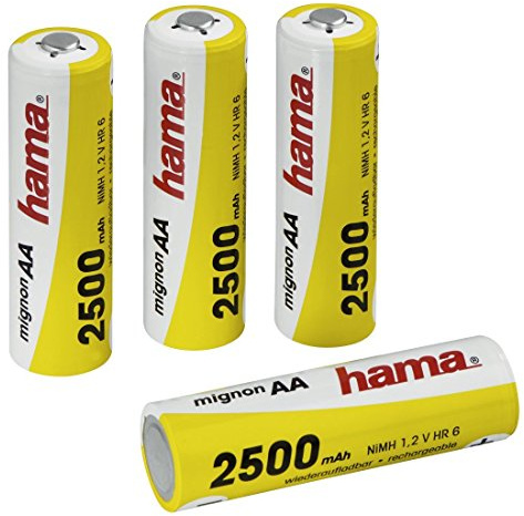 Hama AA Akkus 4er-Pack (2500 mAh, Alkali Akkus, 4x NiMH Batterie, 1,2 V)