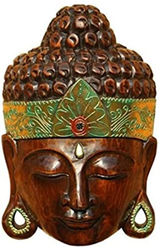 Wogeka - Edle 30 cm Buddha Holz Wand-Maske Feng Shui Afrika Deko Handarbeit Schnitzerei Gold Budda Maske58