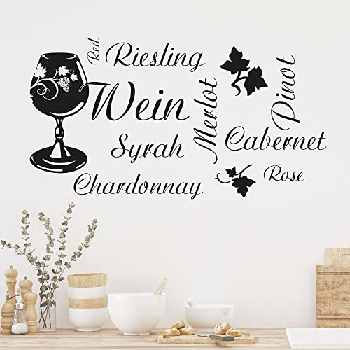 GRAZDesign Wandtattoo Küche Wein mit Weinglas | Küchenaufkleber selbstklebend - 74x40cm / 070 schwarz