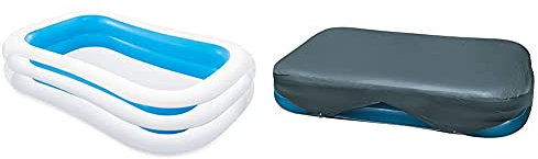 Intex 56483NP - Piscine Gonflable rectangulaire 262 x 175 x 56 cm, 770 litres (Couleurs Assorties), 1 unité & 58412NP Bâche de Protection, Bleu, 305x183x25 cm