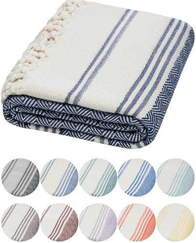 Certified Organic Cotton Turkish Bath & Beach Towel, 71x36 in, Navy Blue