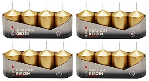 Stumpenkerzen Gold lackiert, 16 Stück (4 x 4 Stück), Größe ca. 40 x 60 mm Adventskerzen Weihnachtskerzen Säulenkerzen