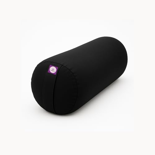 Yogikuti Iyengar Yoga Bolster – Lightweight Cotton Yoga Bolster for Restorative Yoga & Meditation – Support Pillow with Handle for Back Relief, Relaxation & Asana Support (Black)