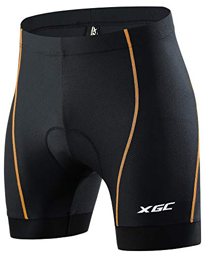 XGC - Pantalones cortos de ciclismo para hombre con acolchado elástico transpirable de gel 4D con alta densidad, negro y naranja., L