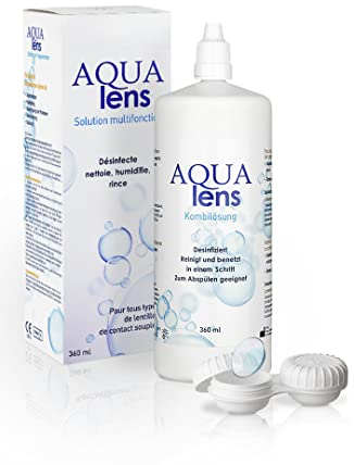 AQUA lens Kontaktlinsen Fluessigkeit (360 ml + Behälter) - Premium All-in-One Kombilösung für weiche Kontaktlinsen mit HPMC (360 ml)