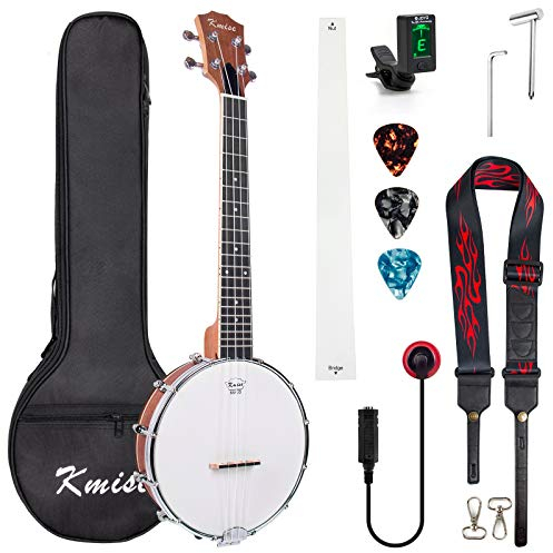 Tenor-Banjo-Ukulele, Kmise Vielseitige Banjolele, 66 cm Banjo-Lele für professionelle Erwachsene Anfänger mit abnehmbarem Rücken, Tasche, Gurt, Stimmgerät, Plektren (Tenor-Banjolele)