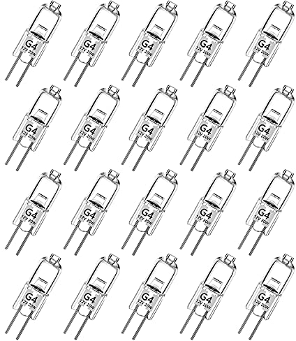 Haraqi 20 pezzi Lampadina alogena G4 12V 20W G4 2800K, luce bianca calda, dimmerabile, senza sfarfallio