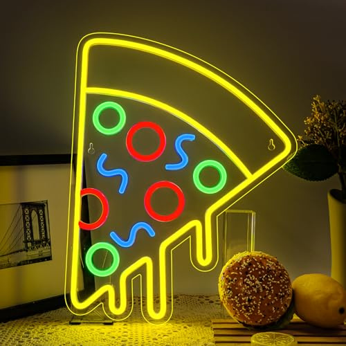 Pizza-neonlampa i akryl, LED-skylt, matform, neonskyltar för vägg, gul LED, pizza, neonljus, skylt för sovrum, restaurang, kök, fest, dekoration