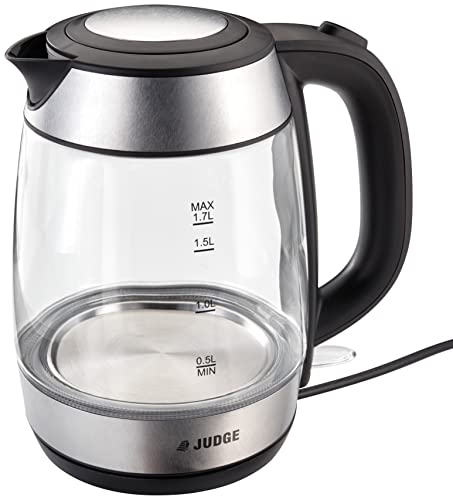 Judge Glass Kettle, 1.7L Jug Capacity, 2200W Concealed Heating Element, Water Level Indicator in Gift Box