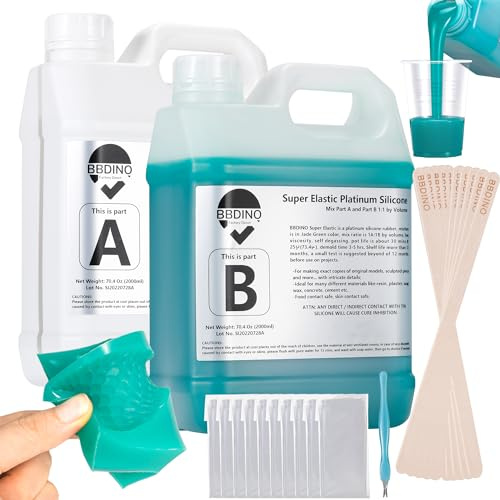 BBDINO Super Elastic Silicone Mould Making Kit 8A Jade Green 4000g | Platinum Grade 1A:1B Mixing Self Degassing 3h Quick Cure Ideal for Silicon Moulds & Food Moulds