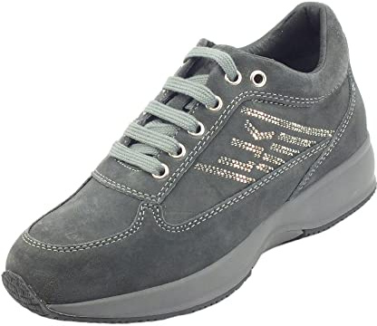 Lumberjack Raul SW01305 Dk Grey Sneakers per Donna in Nabuk con Zeppa bombata e Strass (Taglia 38)
