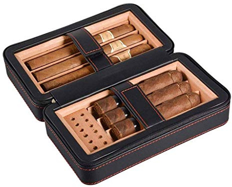 GagalU Black Portable Cigar Travel Leather Humidor - Cigar Desktop Moisturizer with Tray Cigar Box