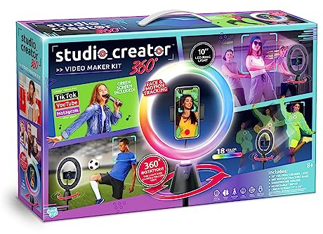 Canal Toys Studio Creator 360 - Kit de creación de Video con Pantalla Verde y trípode, rastreador de Rostro y Movimiento, Anillo de luz de 10 Pulgadas