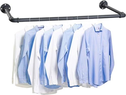 FLY HAWK Perchero para pared, 80 cm, diseño industrial, tubo industrial, soporta hasta 50 kg, fácil montaje, barras extraíbles de metal y negro mate