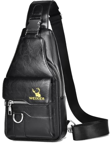 A-QMZL Sling Bags Brusttasche Herren Crossbody Umhngetasche Kleine Schultertaschen Crossbody-Taschen PU-Leder Wasserdicht Casual Chest Taschen für Männer und Damen