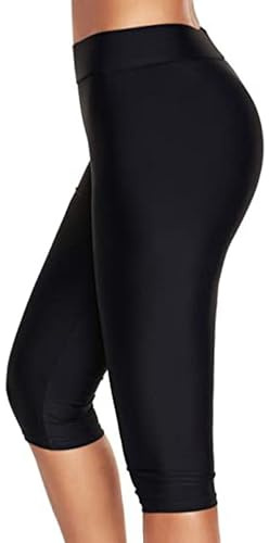 Asoodiy Leggings capri de natación para mujer, de cintura alta, pantalones cortos largos para correr, pantalones ajustados de 3/4 de longitud, cintura elástica