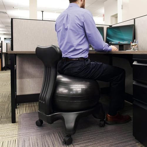 Chaise Ballon Chaise de Boule D'équilibre de Stabilité pour Le Bureau, Siège de Balle de Yoga avec Roues et Support Dorsal, Chaise Ergonomique pour Adultes et Enfants, Se Range Facilement sous