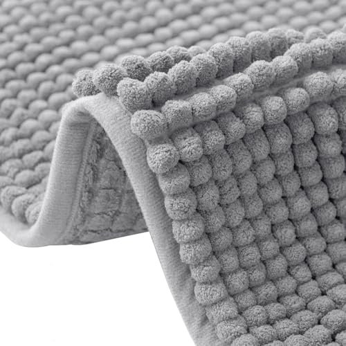 flintronic Non-Slip Bath Mat, 40 x 60 cm Chenille Bath Mat, Soft and Comfortable Bathroom Mat, Super Absorbent Fluffy Bath Mats for Bathroom, Machine, Washable Quick Dry-Silver Gray