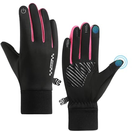 Long Keeper Kids Cycling Gloves Winter Thin Liner Childrens Thermal Sports Gloves for Boys Girls Touchscreen Anti-Slip Bike Gloves with Grip for Running Riding Scooter