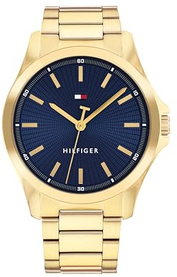 Tommy Hilfiger Uhr mit DREI-Zeiger-Quarzwerk für Herren mit Goldfarben Edelstahlarmband - 1710679
