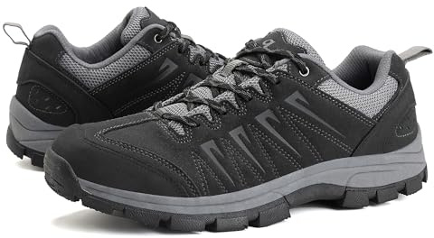 OL OUTJET LEGEND Men's Waterproof Hiking Shoes Comfortable Leather Walking Shoes Anti Slip Outdoor Shoes Black